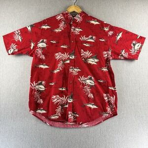 Puritan Shirt Mens Large Red Fish Print Hawaiian Button Front Short Sleeve